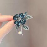 Blue Floral Crystal Brooch