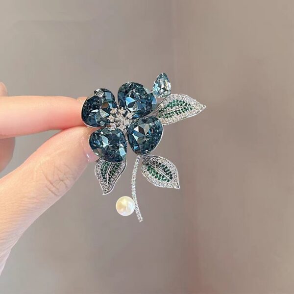 Blue Floral Crystal Brooch