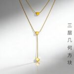 Long Wire Gold Necklace with Three Squares - Image 3