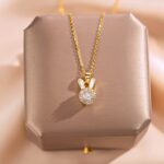 Rotating Rabbit Necklace with Zirconia and Diamonds