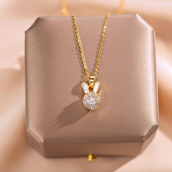 Rotating Rabbit Necklace with Zirconia and Diamonds
