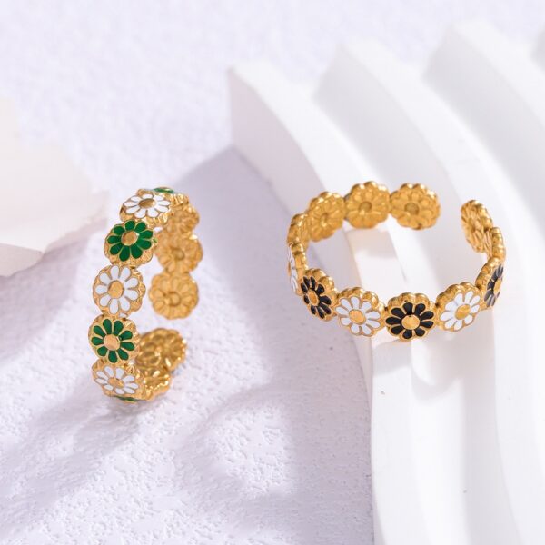 Flower Titanium Steel Open Ring