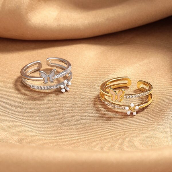 Double Flower and Butterfly Ring