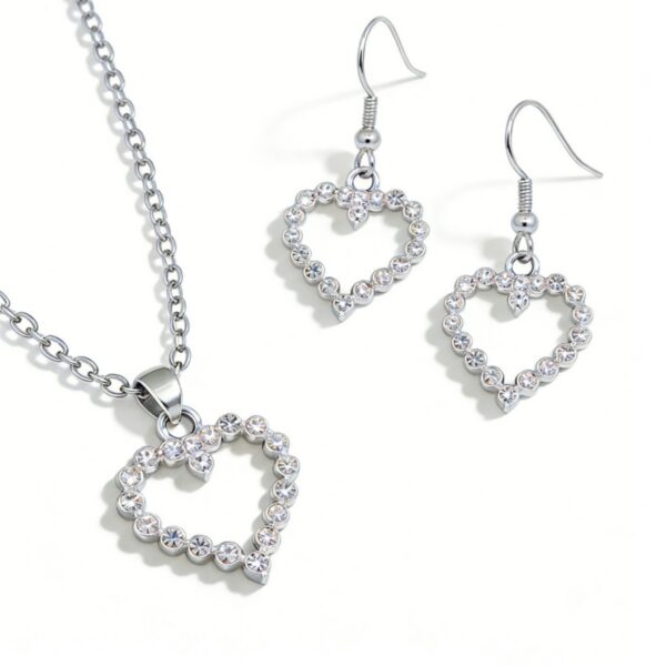Silver Necklace and Earrings with Heart Pendant